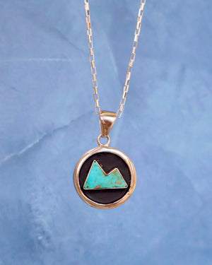 Campitos Turquoise Mountain Shadow Box Pendant on Sterling Silver Chain F59