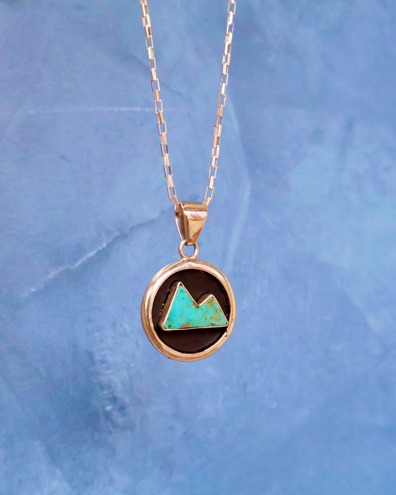 Campitos Turquoise Mountain Shadow Box Pendant on Sterling Silver Chain F59