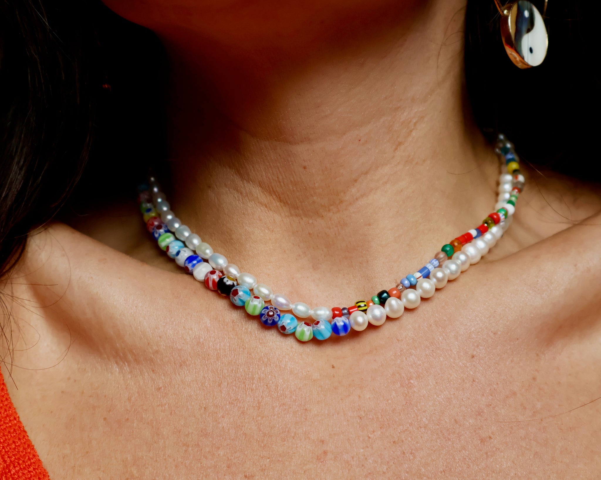 Colorblock Necklace Millefiori & Pearls Small F63