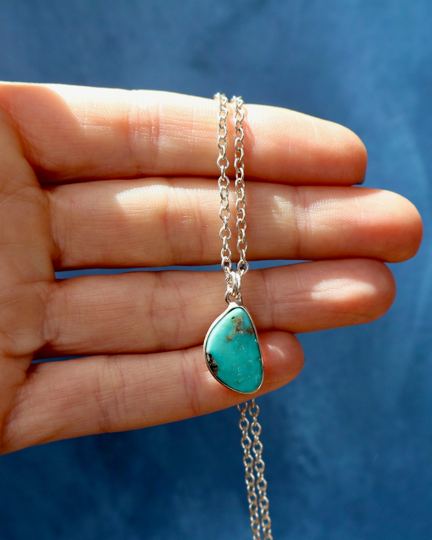 Dainty Turquoise Necklace on Sterling Silver Chain F72