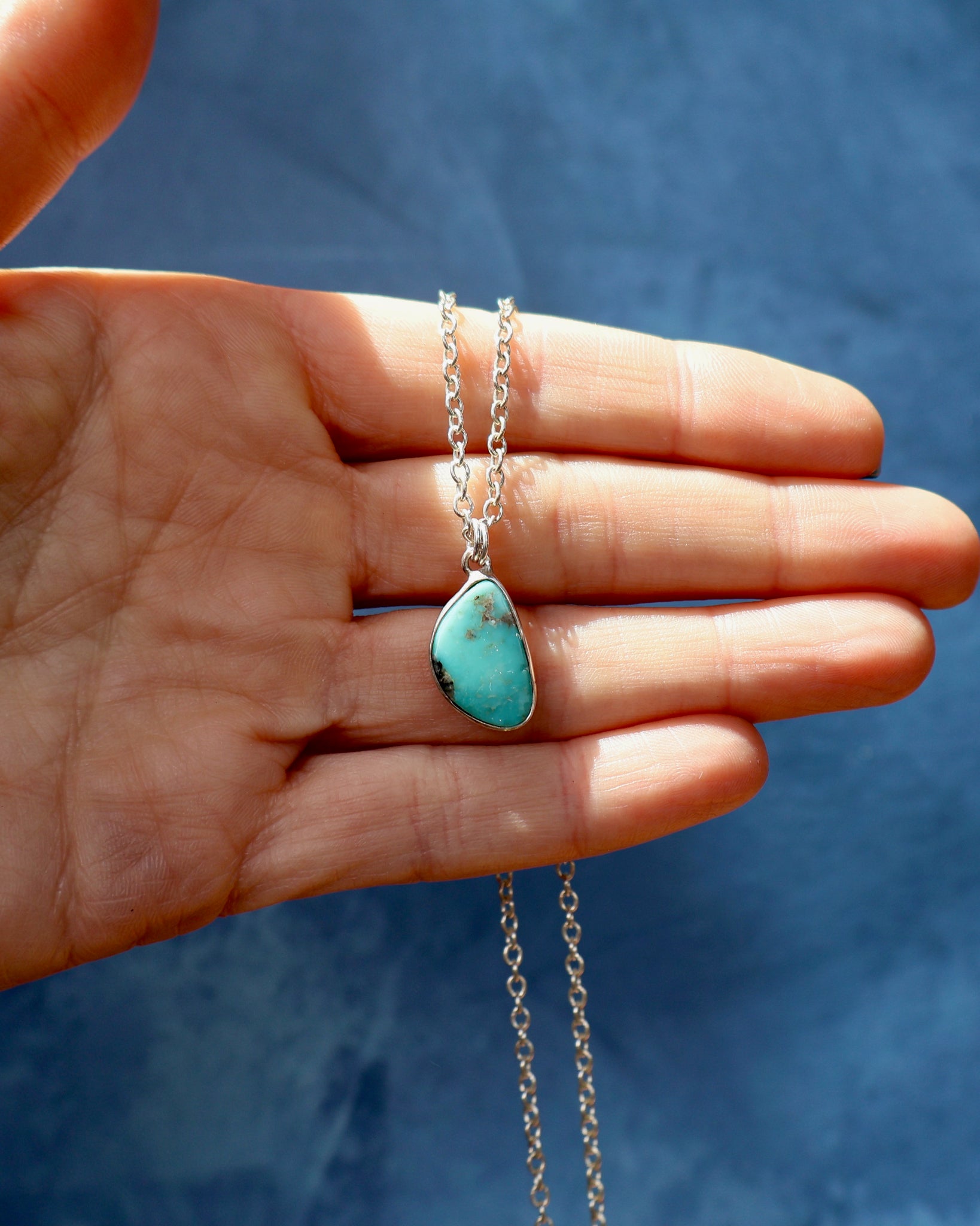 Dainty Turquoise Necklace on Sterling Silver Chain F72