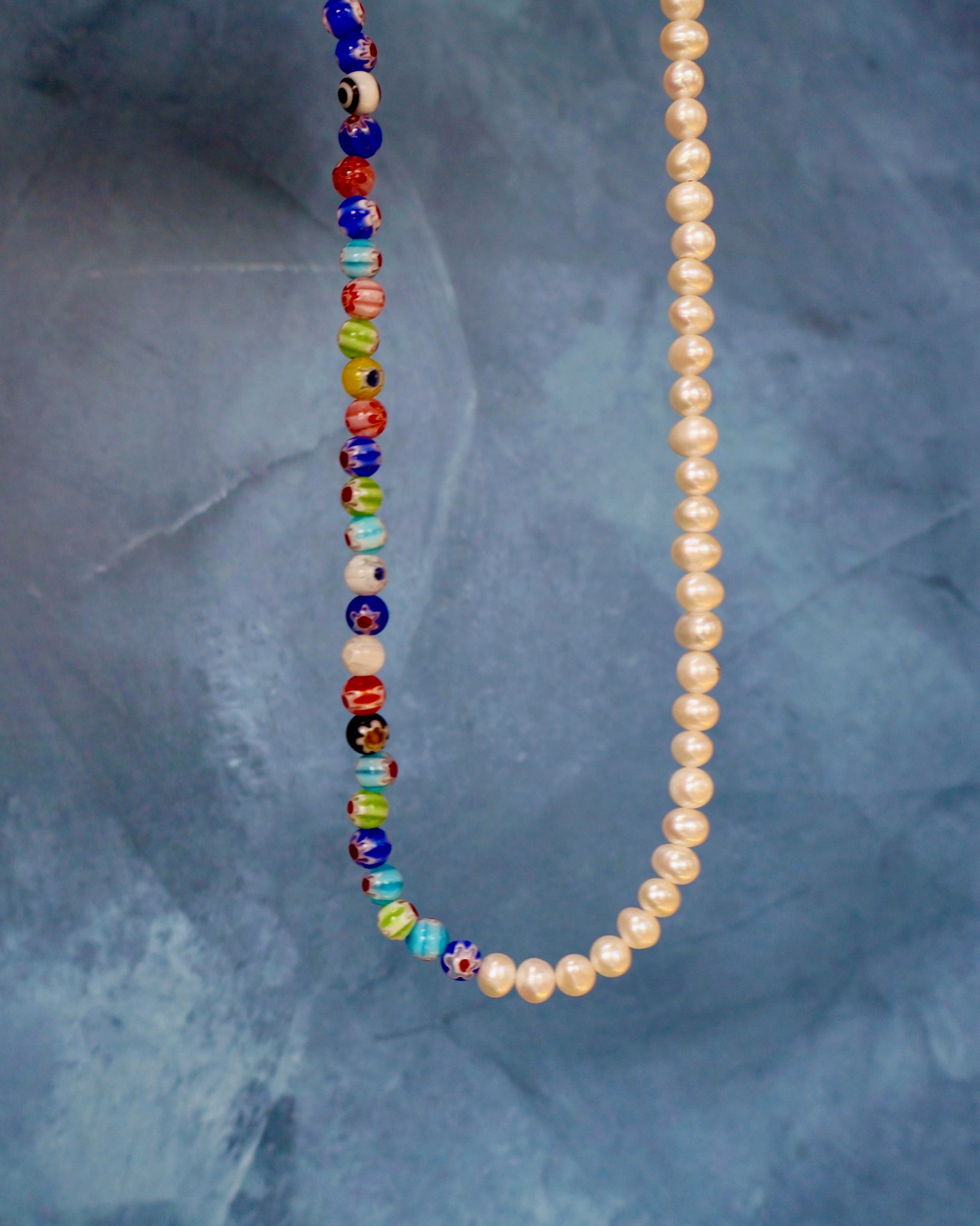 Colorblock Necklace Millefiori & Pearls Large F64