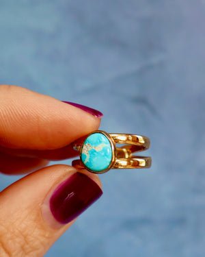 Turquoise Double Band Adjustable Ring in Gold Alchemia WT117