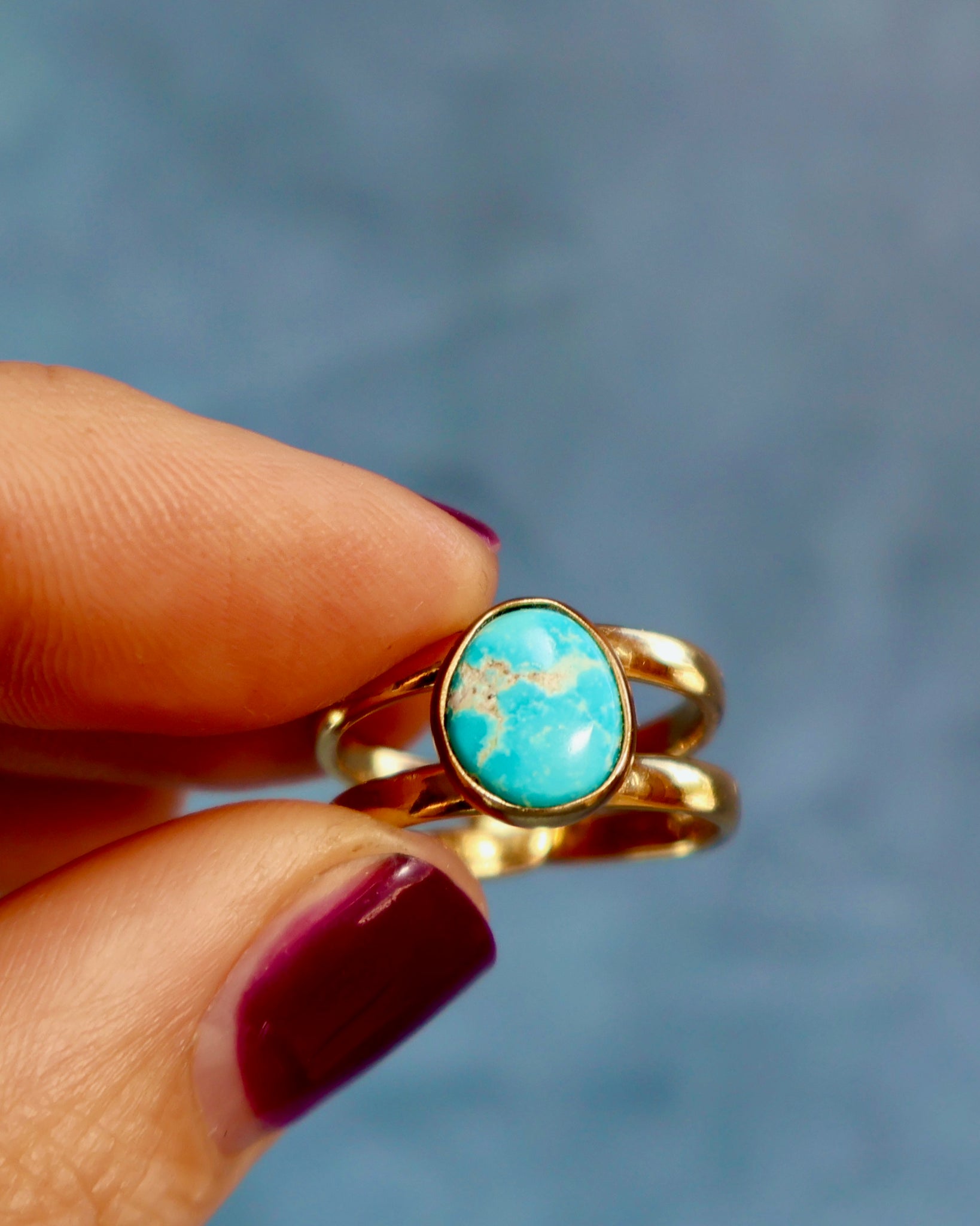 Turquoise Double Band Adjustable Ring in Gold Alchemia WT117