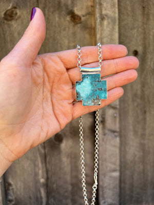 Turquoise Alpine Cross Necklace in Sterling Silver D55