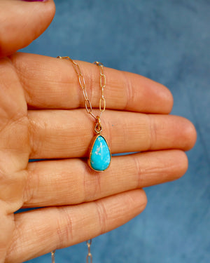 Dainty Turquoise Necklace on Gold Fill Paperclip Chain WT134