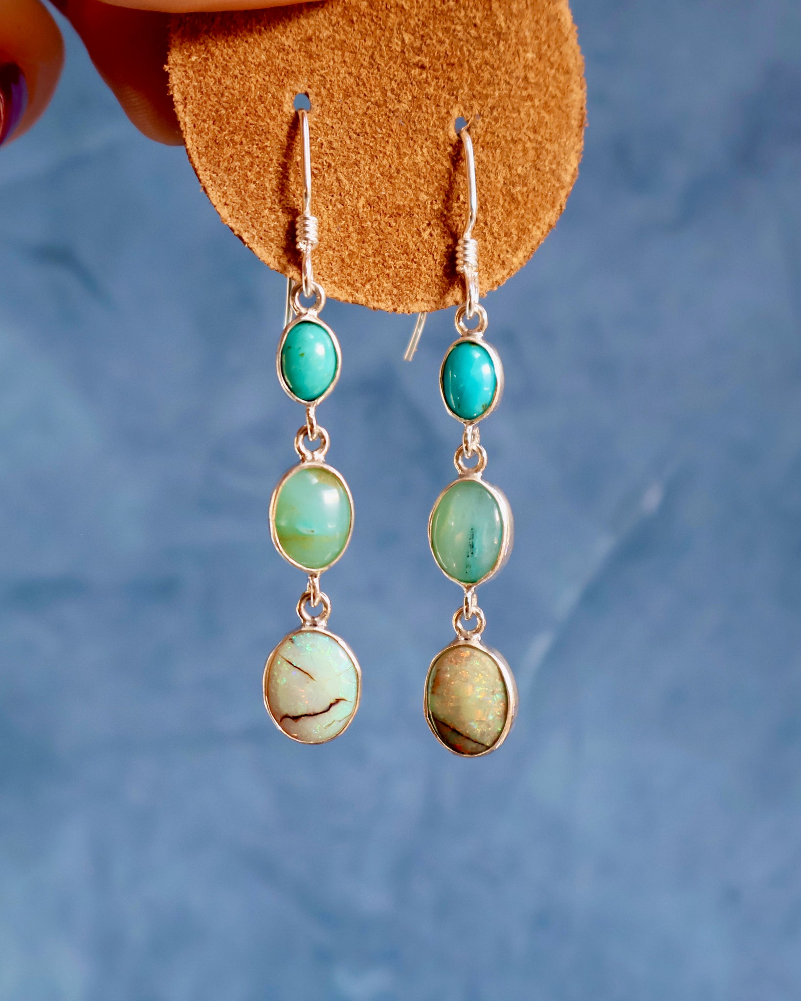 Blue Opal, Turquoise & Sterling Opal Earrings WT142