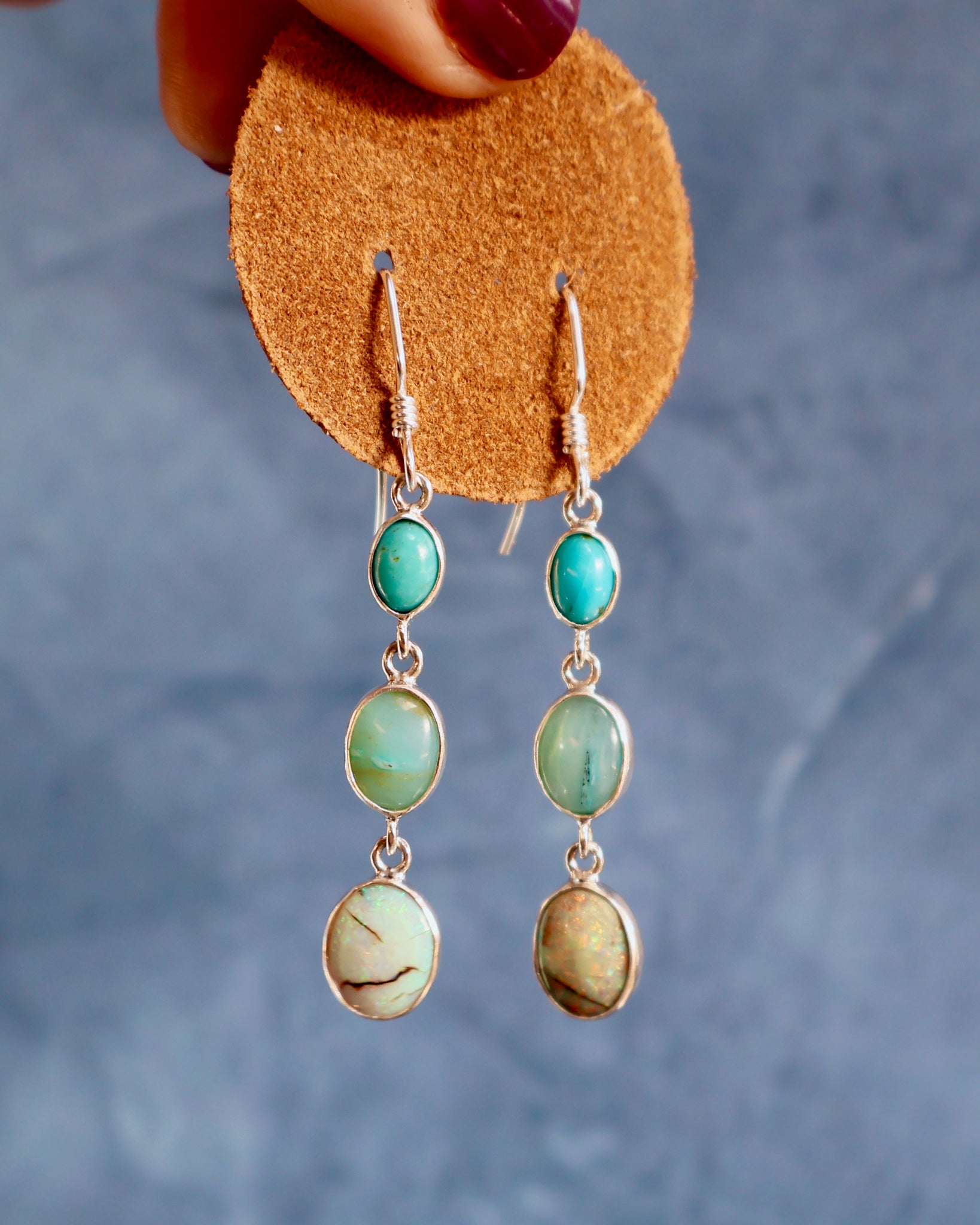 Blue Opal, Turquoise & Sterling Opal Earrings WT142