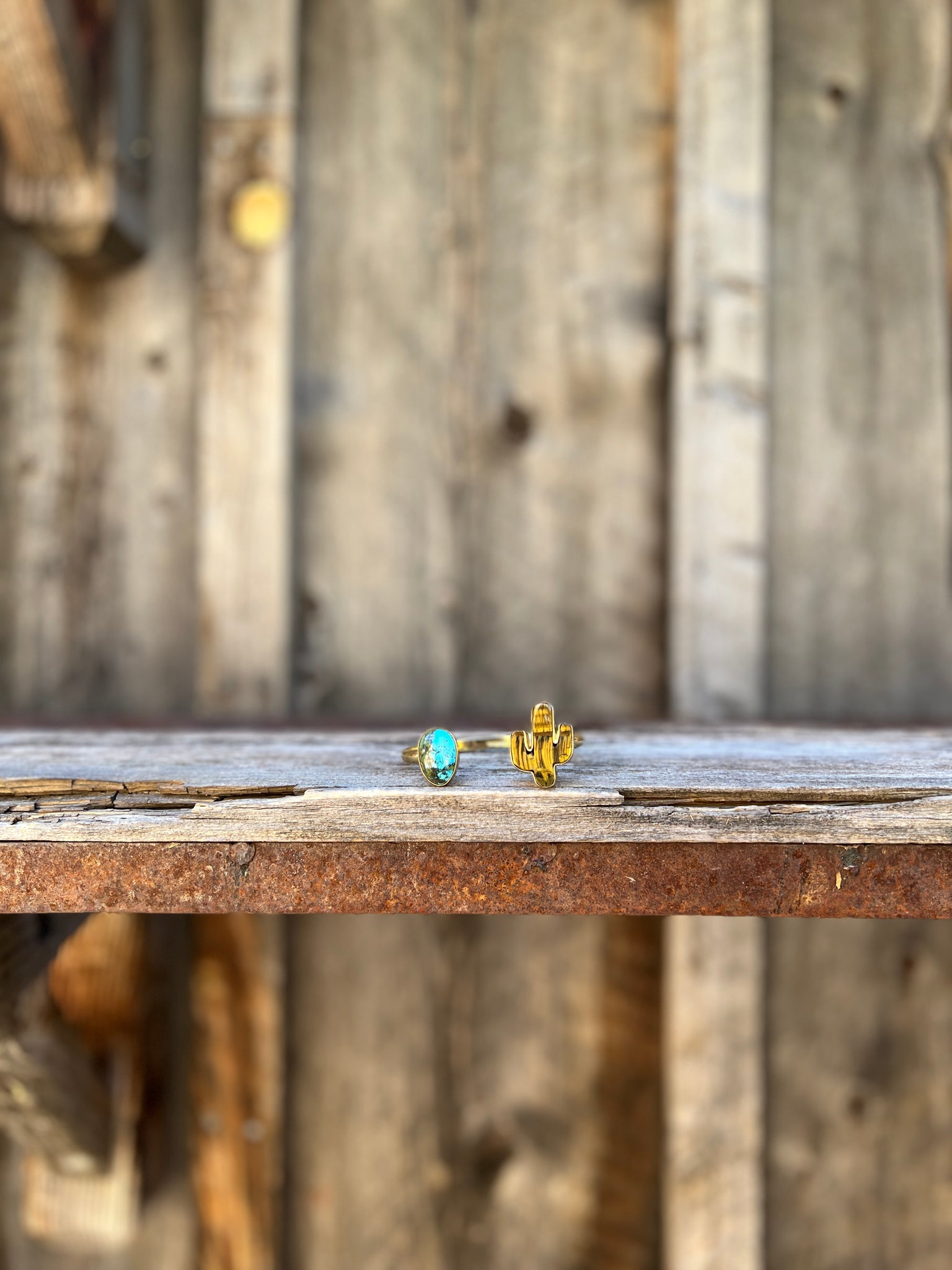 Saguaro Cactus & Turquoise Double Stone Cuff Bracelet D70