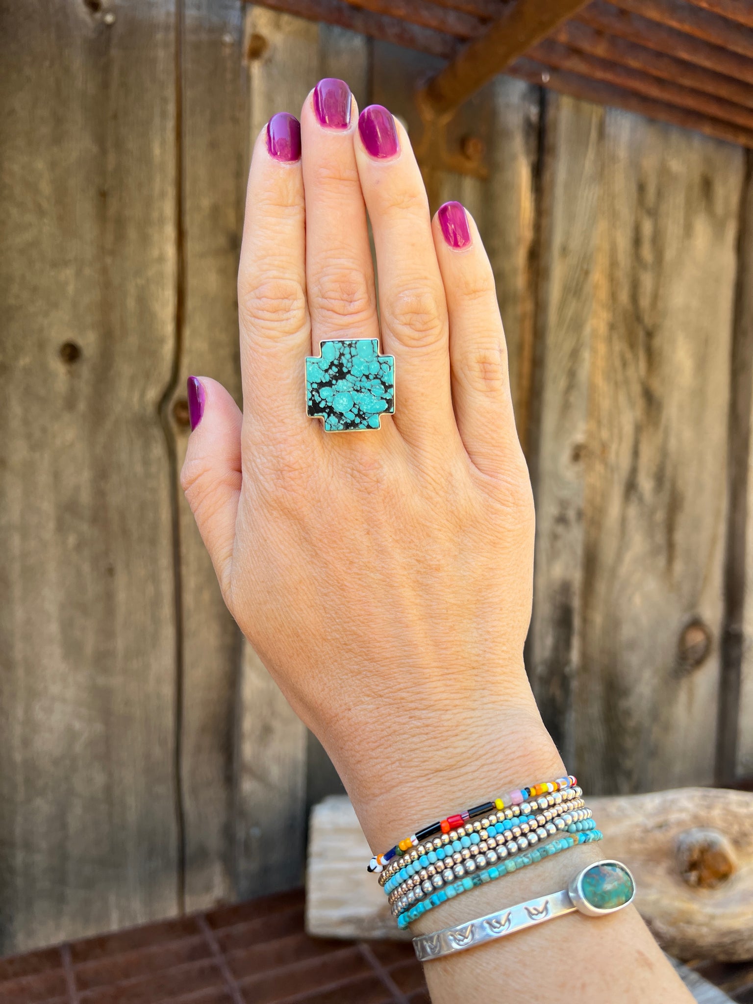 Turquoise alpine cross ring in Sterling Silver D19