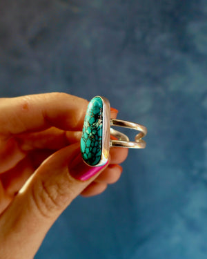 Hubei Turquoise Double Band Ring in Sterling Silver Adjustable H6