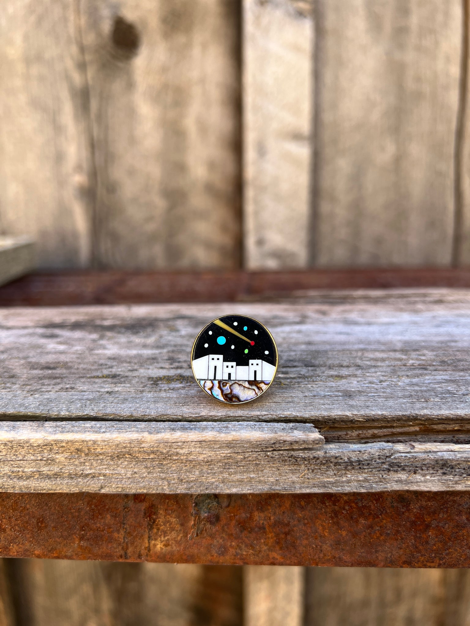 Shooting Star Mother of Pearl & Abalone Inlay Design Ring in Gold Alchemia Adjustable T4