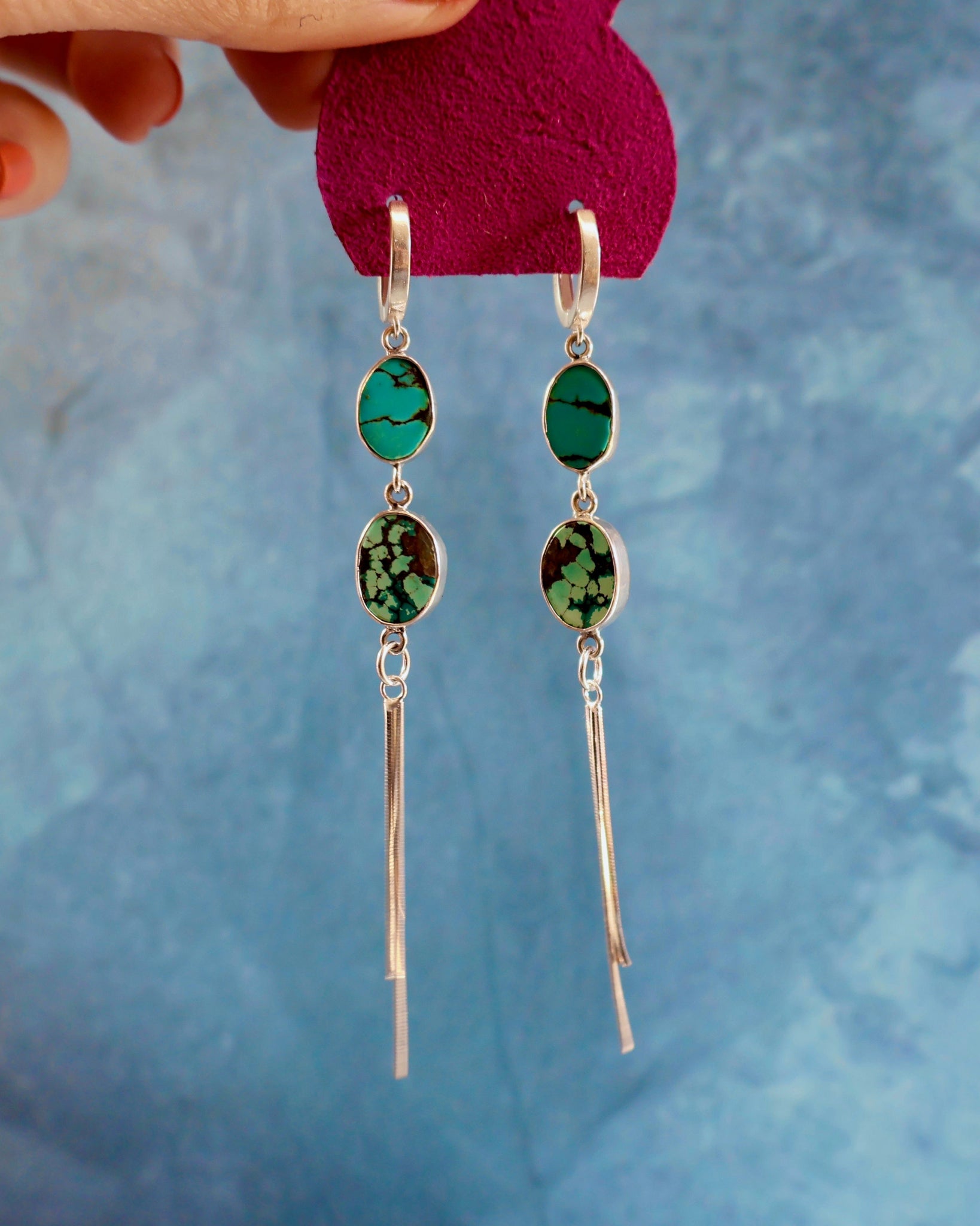 Turquoise Sparkling Snake Chain Earrings in Sterling Silver H21