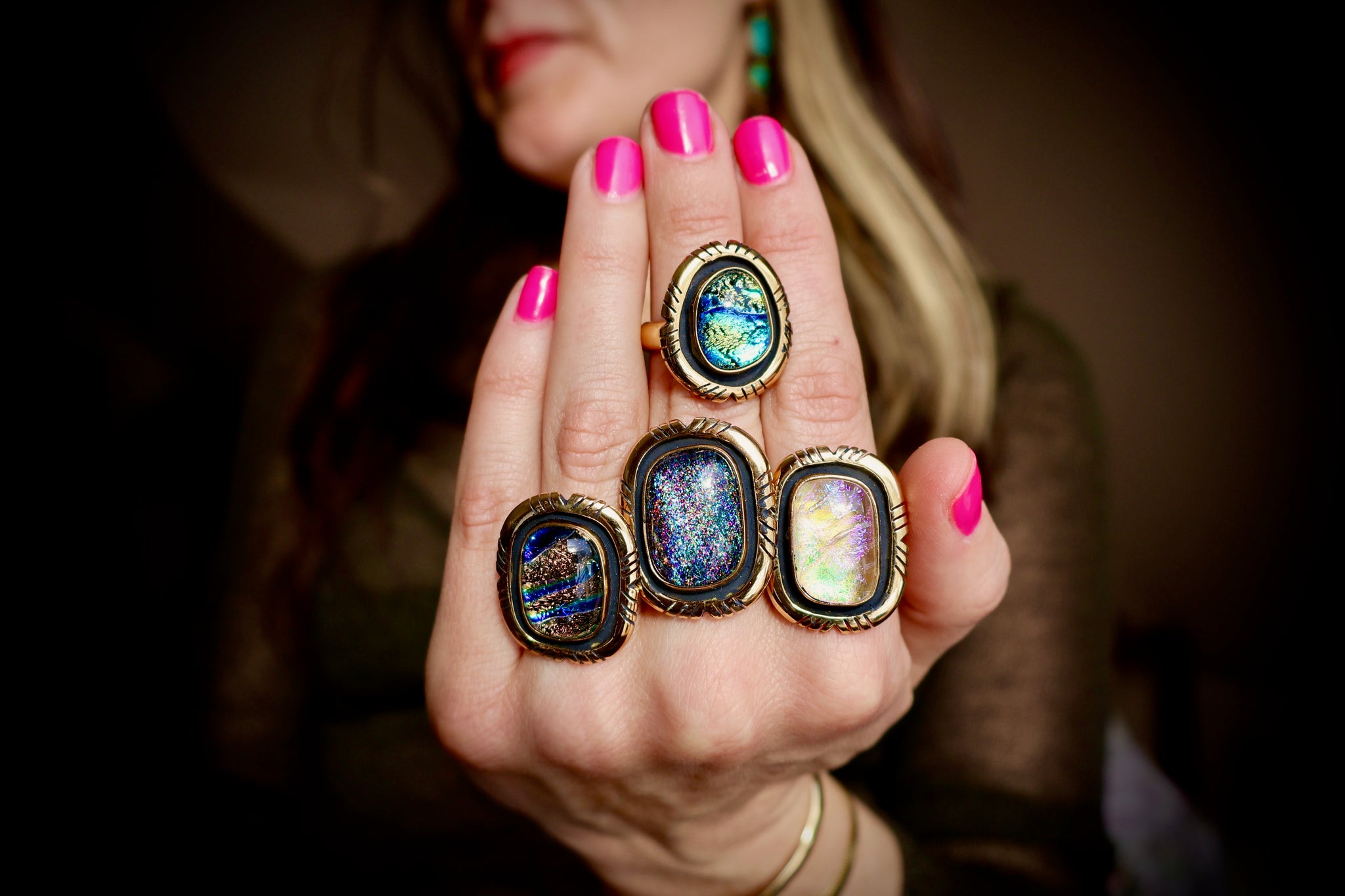 "Nebula" Ring. Dichroic Glass and Gold Alchemia P7