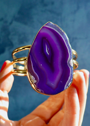 Purple Agate Slice Triple Cuff Bracelet in Gold Alchemia