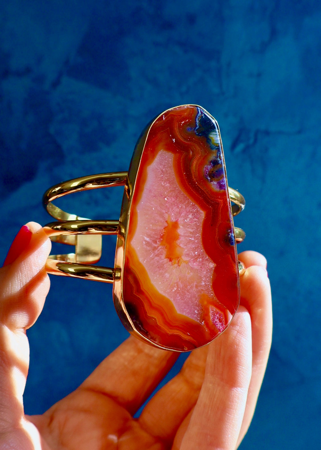 Orange Agate Slice Triple Cuff Bracelet in Gold Alchemia