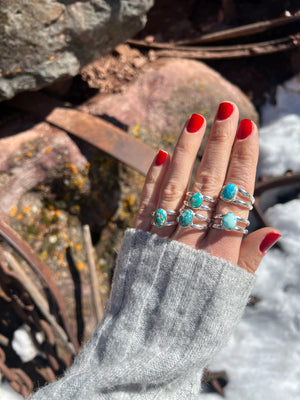 Sterling Silver & White Water Turquoise Double Band Ring Adjustable Size G8