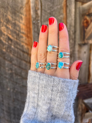 Sterling Silver & White Water Turquoise Double Band Ring Adjustable Size G9