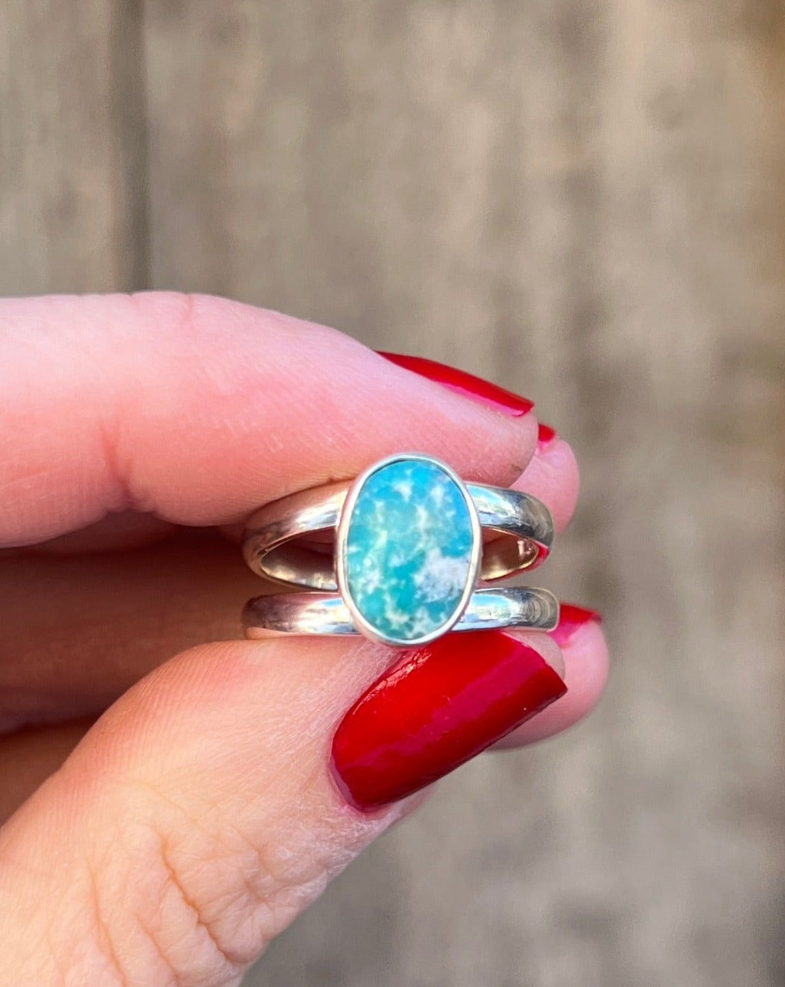 Sterling Silver & White Water Turquoise Double Band Ring Adjustable Size G7