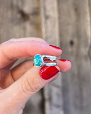 Sterling Silver & White Water Turquoise Double Band Ring Adjustable Size G8