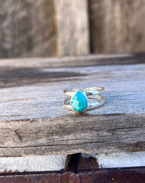 Sterling Silver & White Water Turquoise Double Band Ring Adjustable Size G8