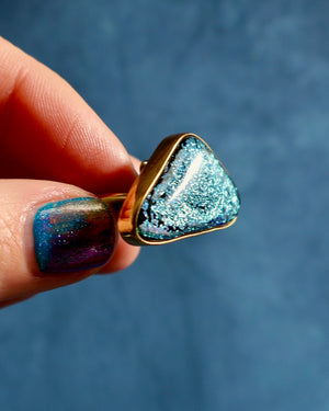 "Galaxy" Ring. Dichroic Glass and Gold Alchemia