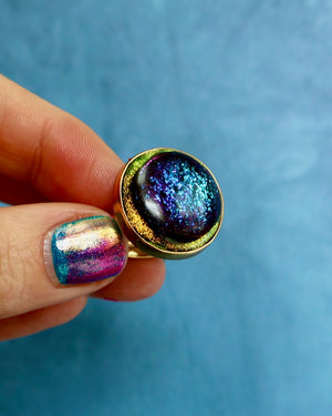 "Galaxy" Ring. Dichroic Glass and Gold Alchemia P2