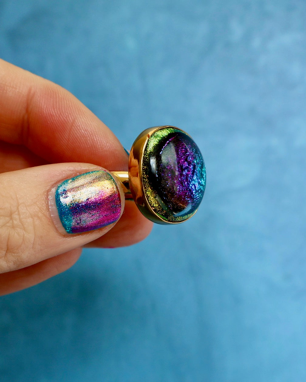 "Galaxy" Ring. Dichroic Glass and Gold Alchemia P2