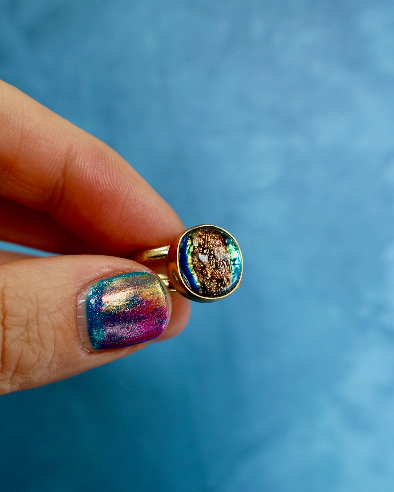 "Galaxy" Double Band Ring. Dichroic Glass and Gold Alchemia P9