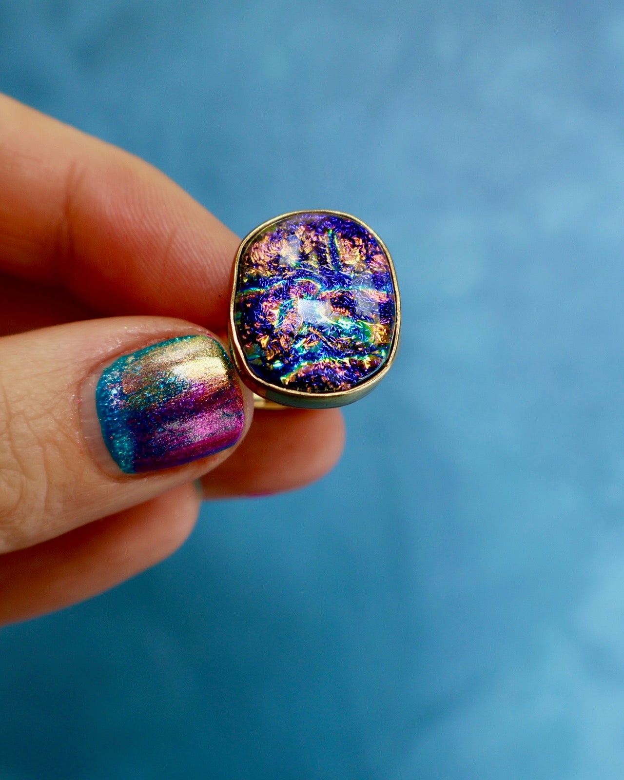 "Galaxy" Ring. Dichroic Glass and Gold Alchemia P4