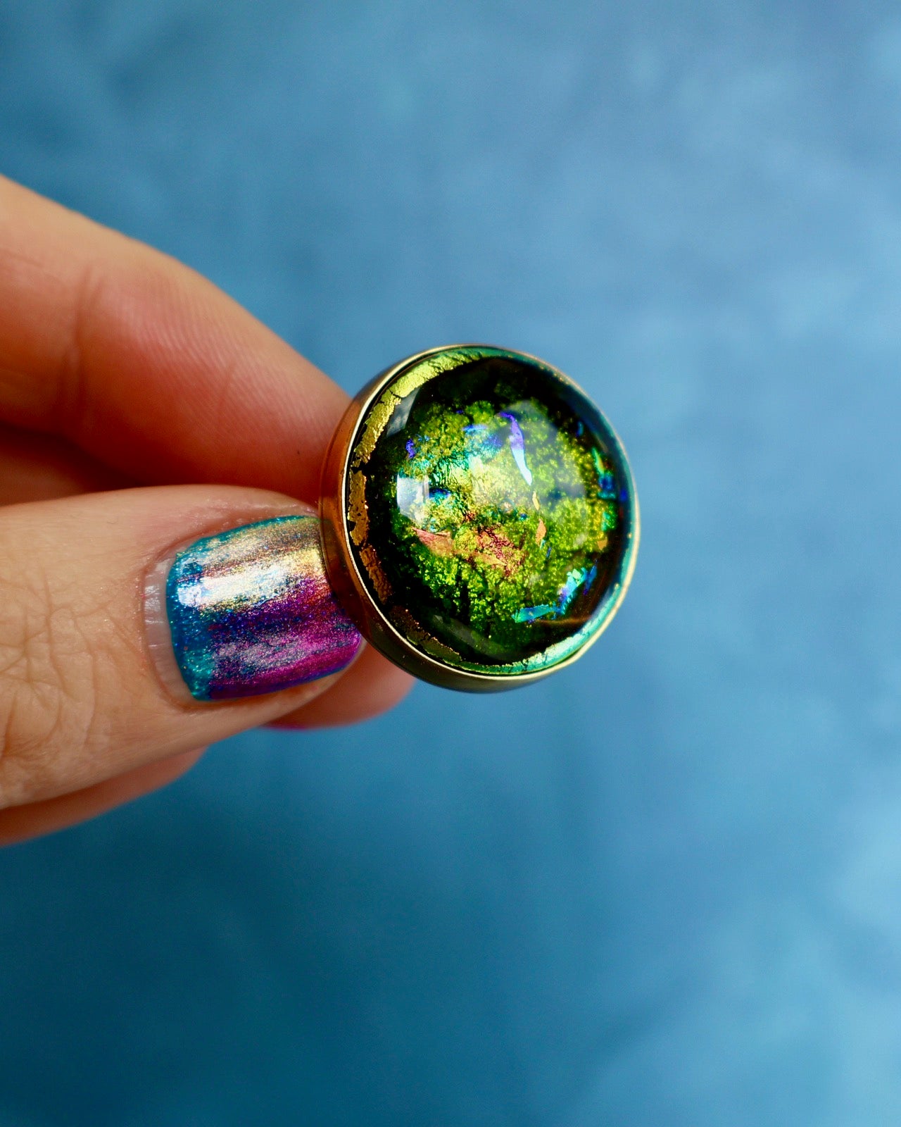 "Galaxy" Ring. Dichroic Glass and Gold Alchemia P5