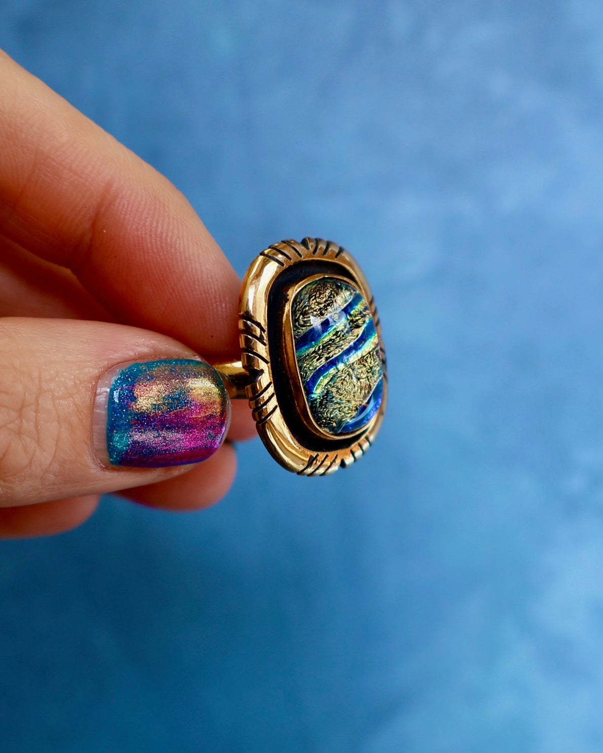 "Nebula" Ring. Dichroic Glass and Gold Alchemia P7