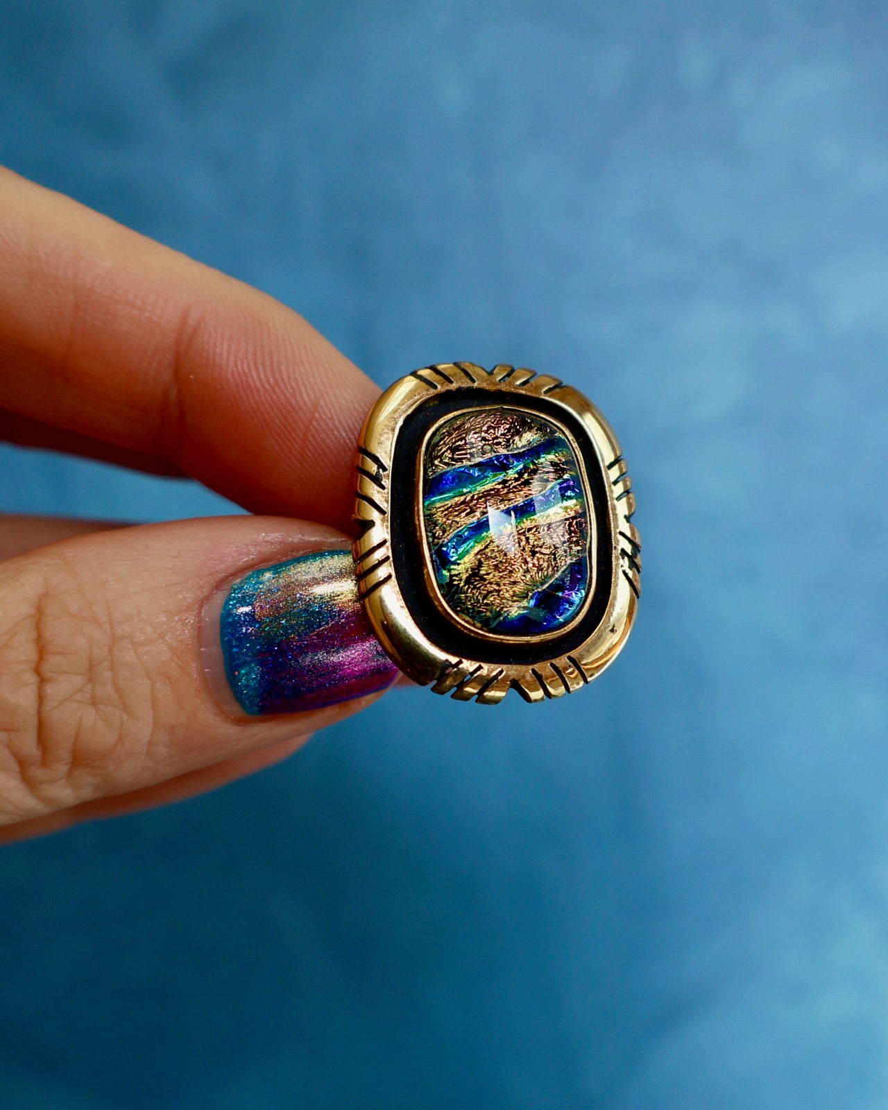 "Nebula" Ring. Dichroic Glass and Gold Alchemia P7