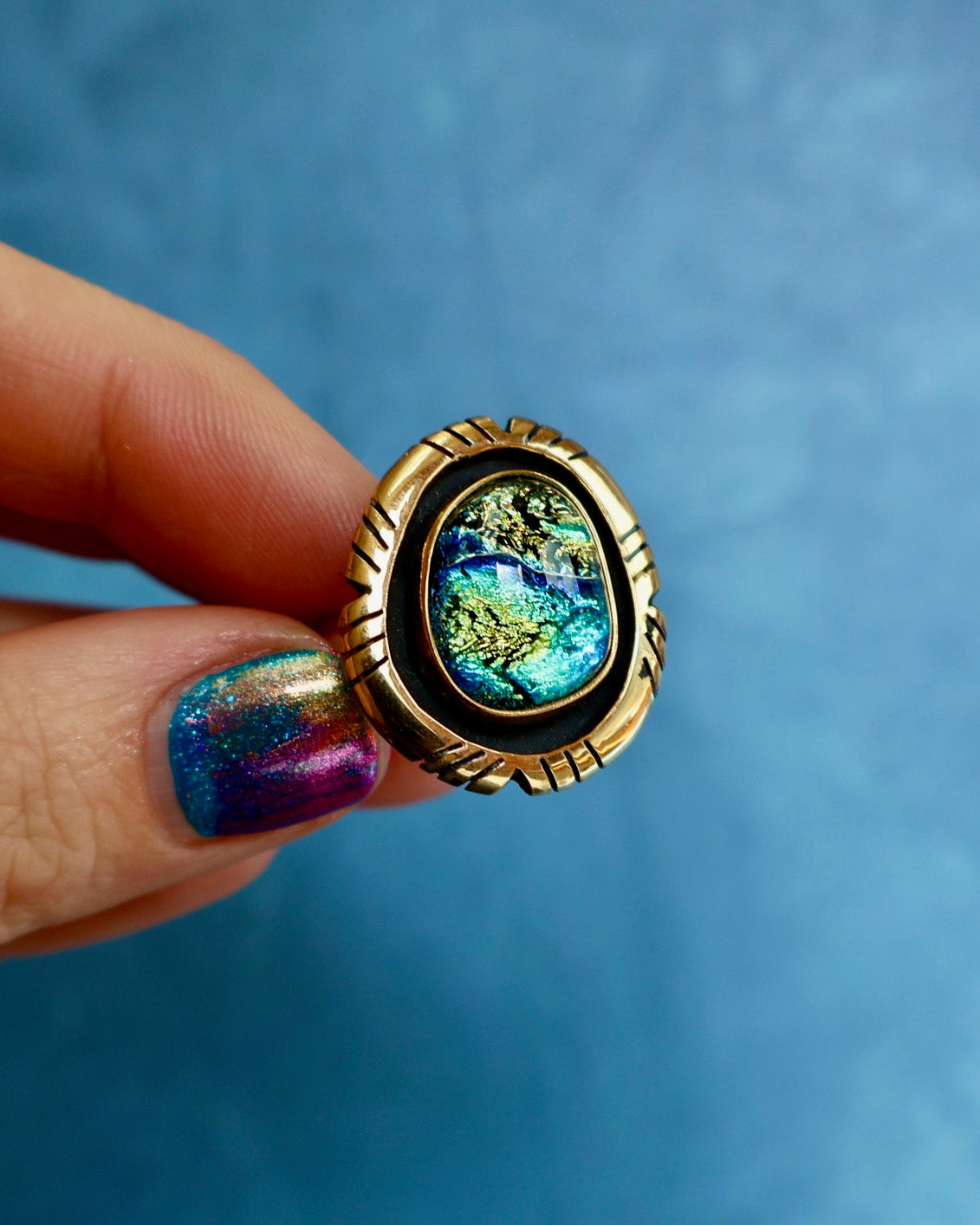 "Nebula" Ring. Dichroic Glass and Gold Alchemia P8