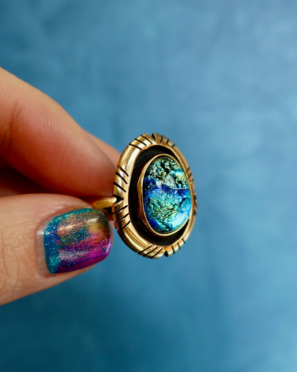 "Nebula" Ring. Dichroic Glass and Gold Alchemia P8