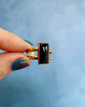 "Alien Language" Ring- Onyx in Gold Alchemia. Adjustable. Vertical