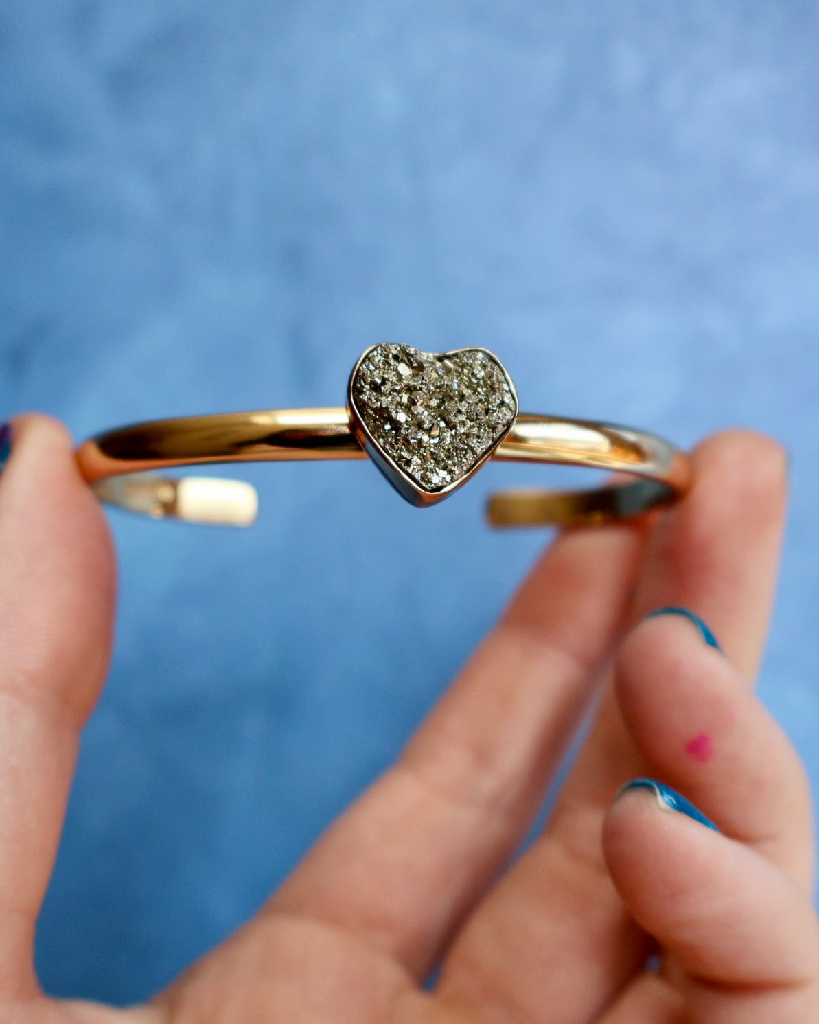 "Moon Rock"  Heart Shaped Pyrite Cuff Bracelet P27