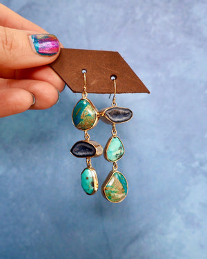 "Lunar Relic" Earrings Turquoise, Opal and Geode in Gold Alchema P30