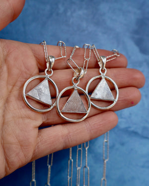 "Crop Circles" Meteorite Necklace on Sparkly Sterling SIlver Paper Clip Chain