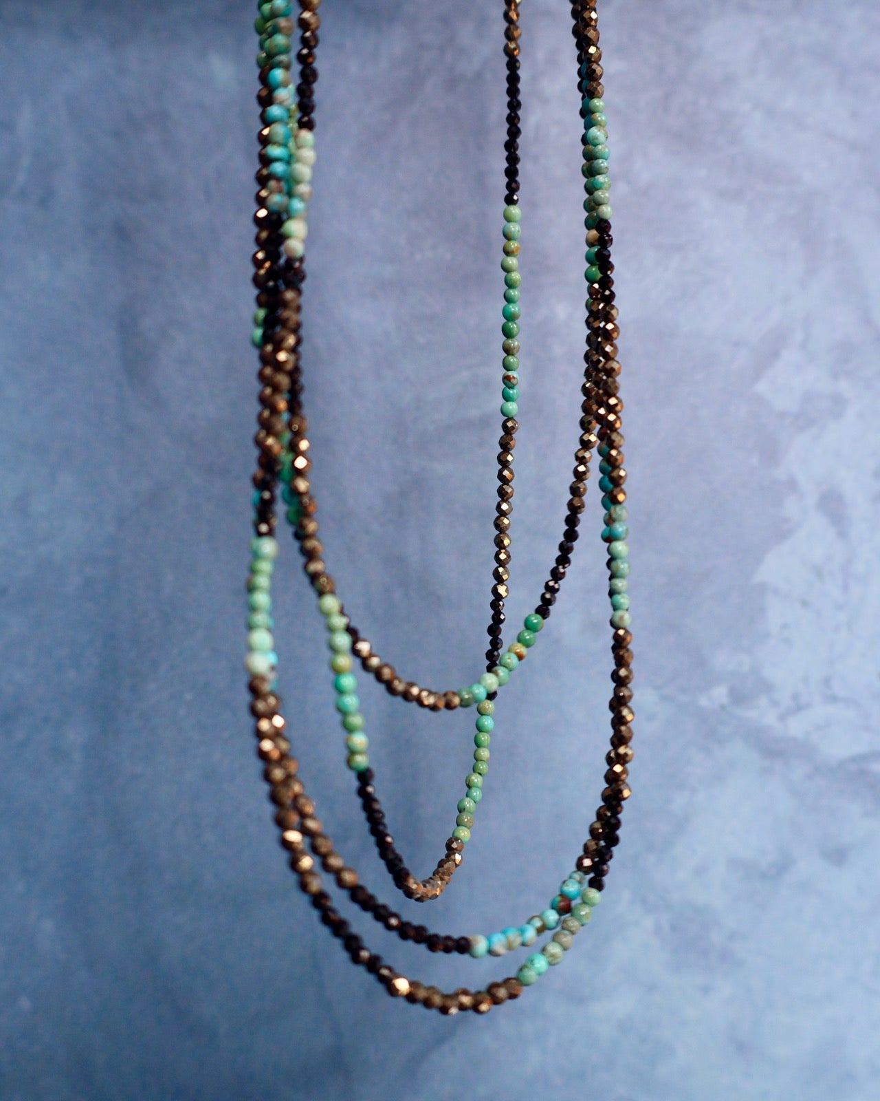 Quantum Flux Necklace. Pyite, Turquoise and Black Spinel.