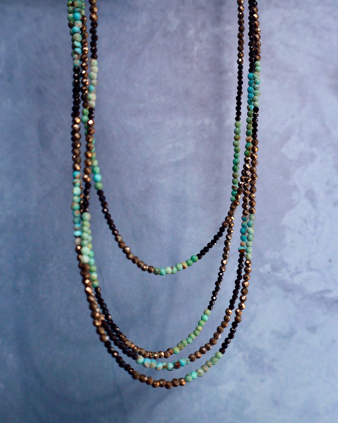 Quantum Flux Necklace. Pyite, Turquoise and Black Spinel.