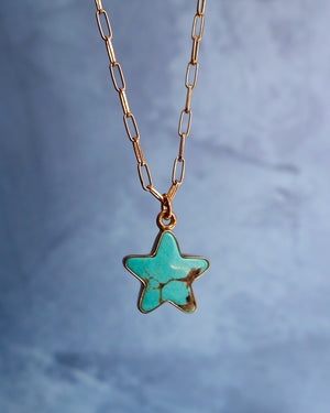 Campitos Turquoise Star Necklace on 15" Gold Fill Chain P41