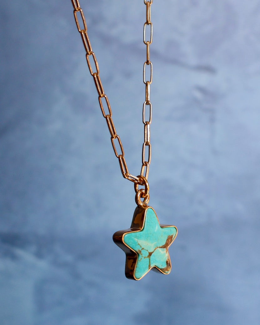 Campitos Turquoise Star Necklace on 15" Gold Fill Chain P41