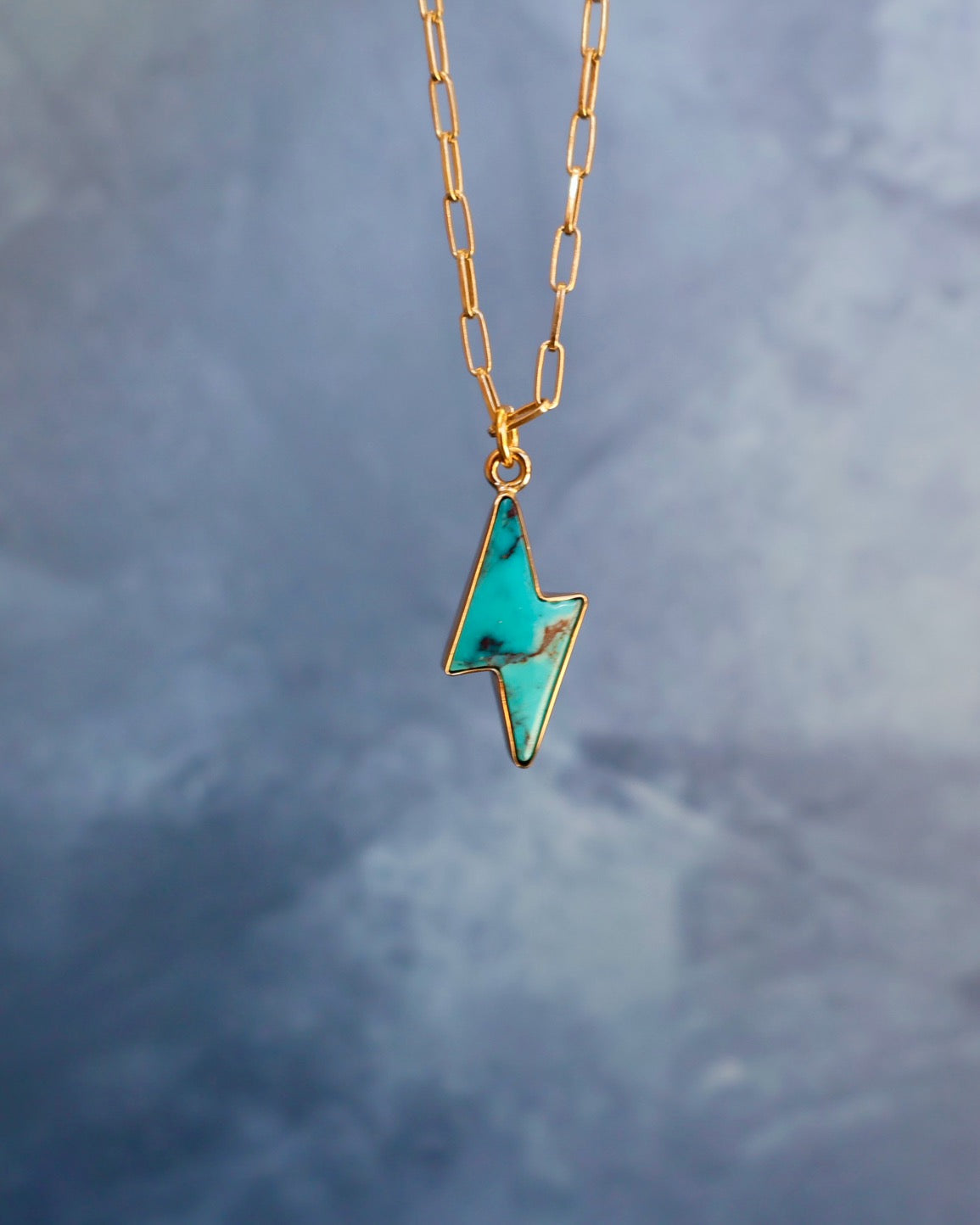 Turquoise Bolt Necklace on 16" Gold Fill Chain P46