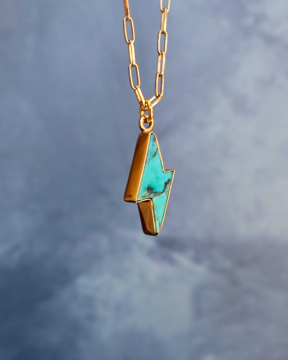 Turquoise Bolt Necklace on 16" Gold Fill Chain P46