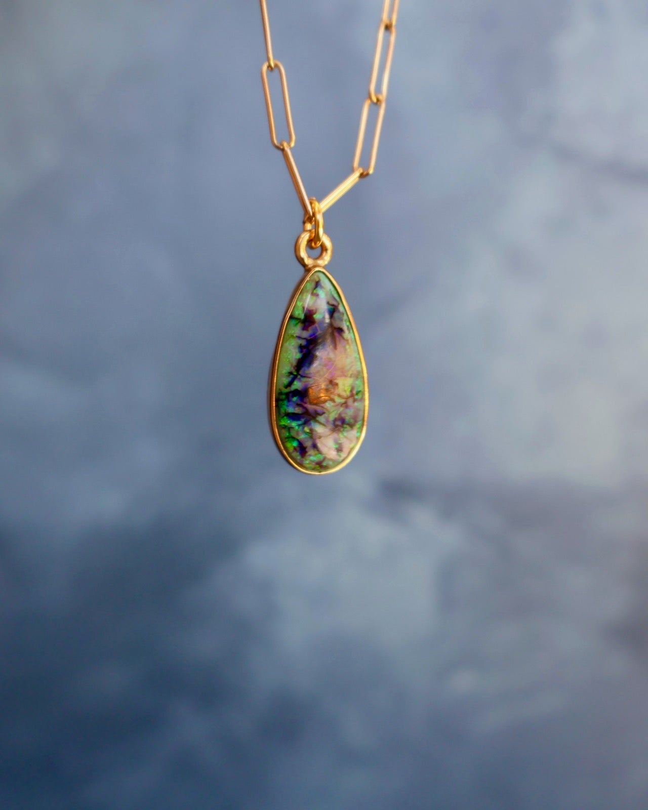 Sterling Opal Necklace on 18" Gold Fill Chain P48