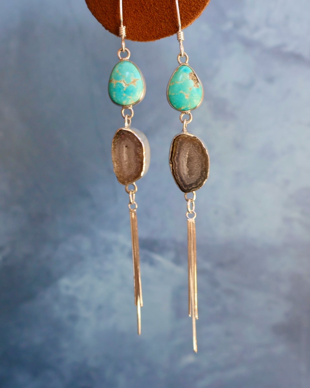 "Comet" Earrings. Geode, Turquoise & Sterling Silver P51