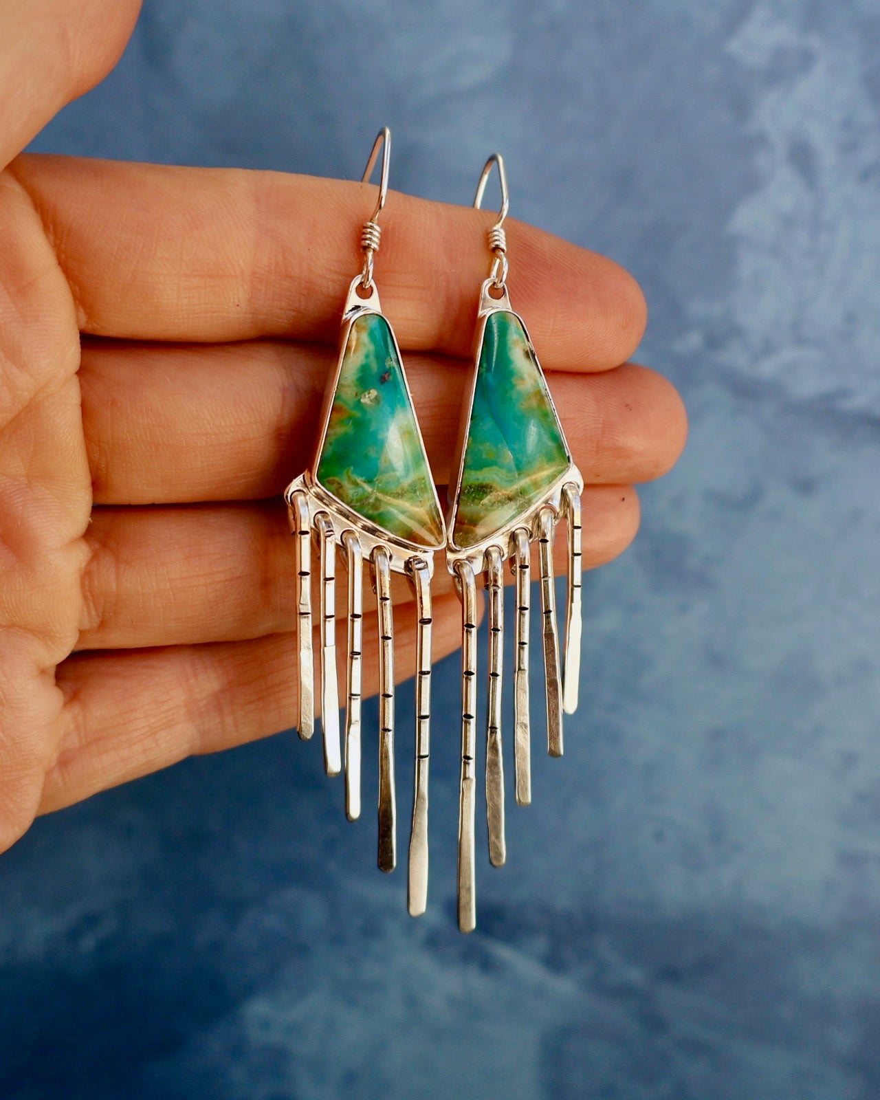 "Intelligent LIfe" Earrings. Opal & Sterling Silver Fringe P52