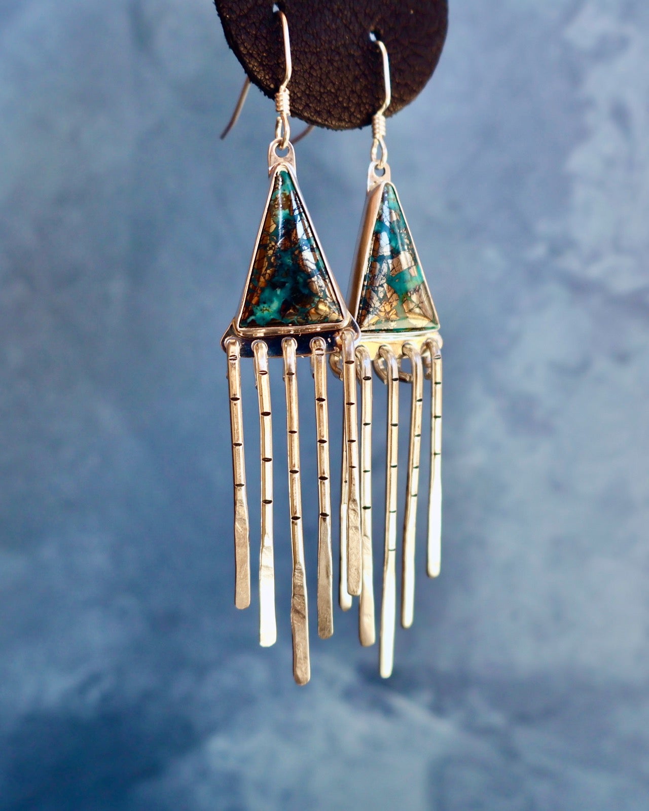 "Intelligent Life" Earrings. Morenci & Sterling Silver Fringe P53