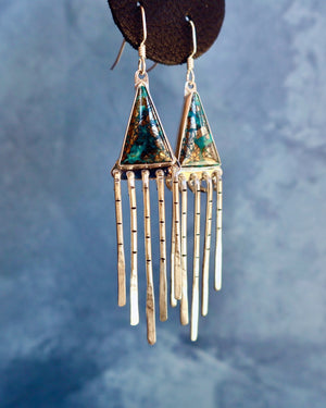 "Intelligent Life" Earrings. Morenci & Sterling Silver Fringe P53